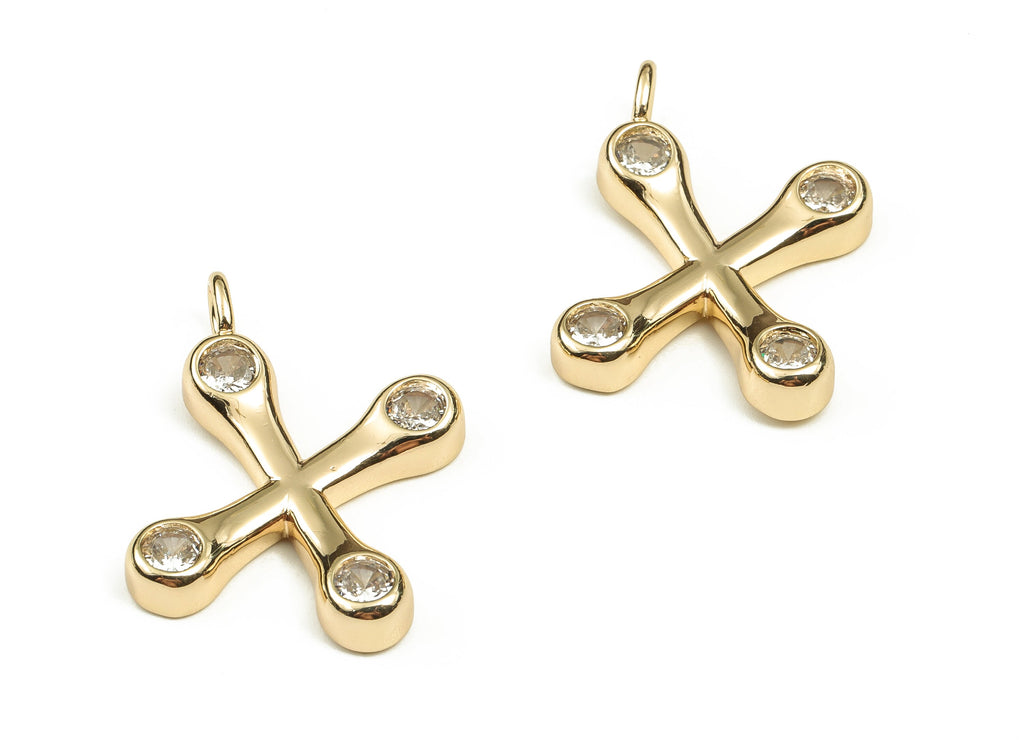 Brass Alphabet X Earring Charms with Zircons - X Initial Charm - The Letter X Pendant - 18K Gold Plated Brass - 29.35x18.97x3.79mm- RGP3668X - DOMEDBAZAAR