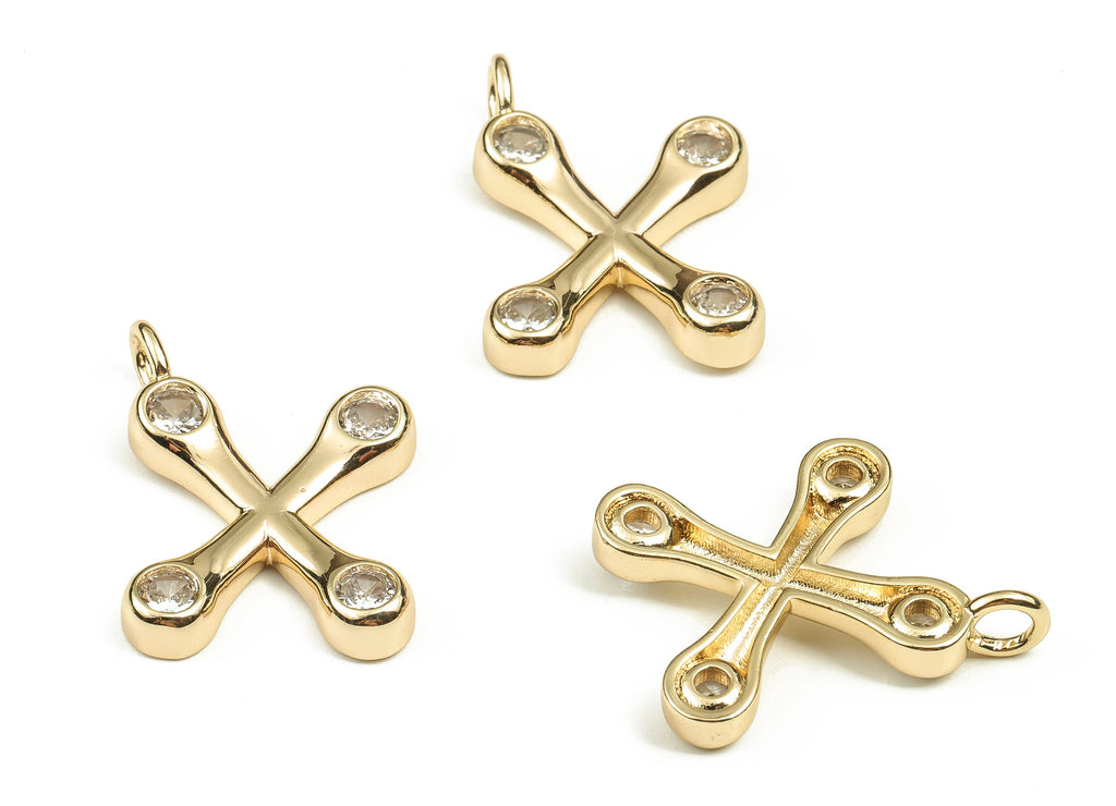 Brass Alphabet X Earring Charms with Zircons - X Initial Charm - The Letter X Pendant - 18K Gold Plated Brass - 29.35x18.97x3.79mm- RGP3668X - DOMEDBAZAAR