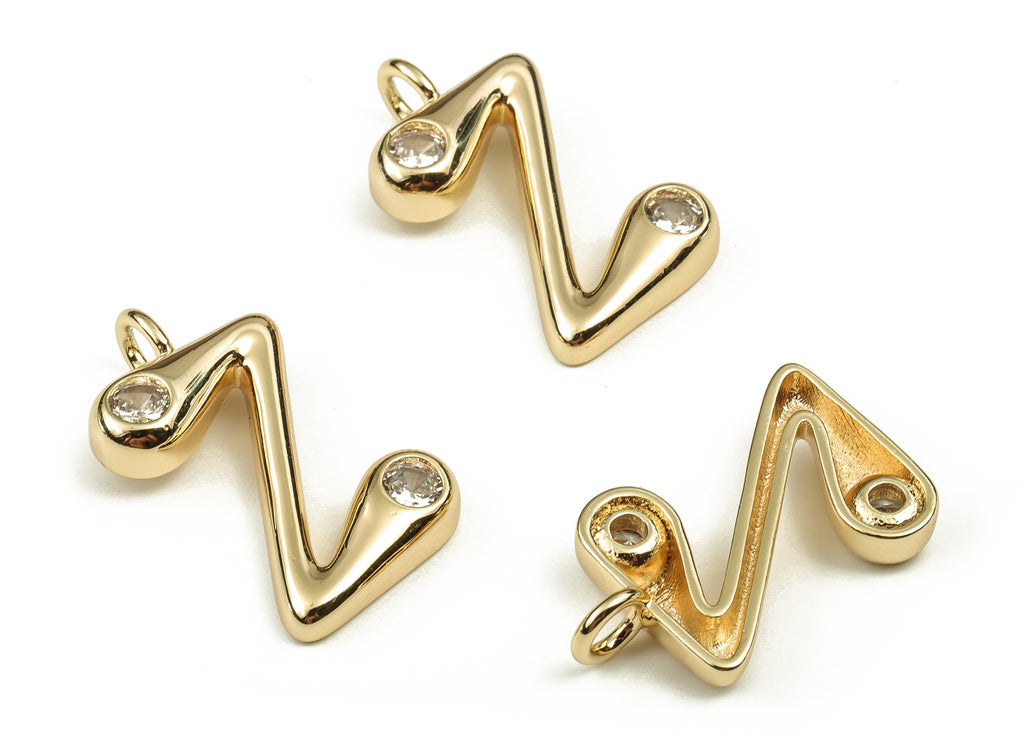 Brass Alphabet Z Earring Charms with Zircons - Z Initial Charm -The Letter Z Pendant - 18K Gold Plated Brass - 25.03x14.83x4.28mm - RGP3668Z - DOMEDBAZAAR