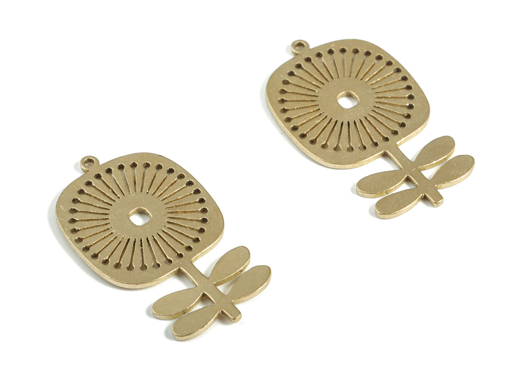 Brass Flower Charm - Raw Brass Flower Pendant Charm – Floral Earrings Charm – DIY Jewelry Making Supplies - 24.21x13.93x0.77mm - PP4161 - DOMEDBAZAAR