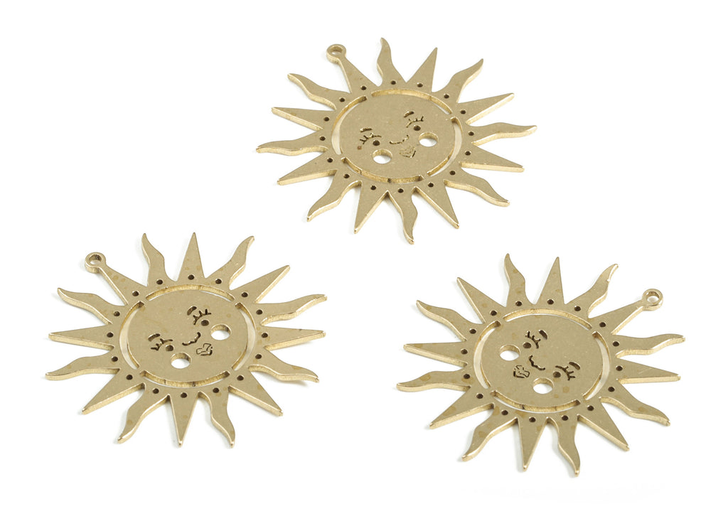 Brass Sun Shape Pendant Charm - Raw Brass Sun Earring Charms - Panda Face Charm - Jewelry Making Supplies - 23.95x23.55x0.71mm - PP4170 - DOMEDBAZAAR