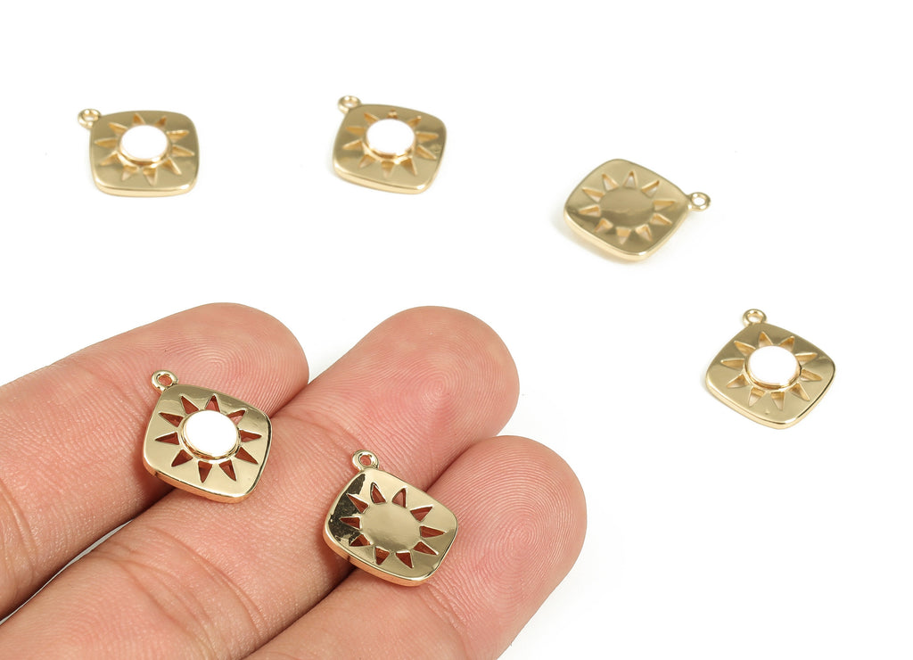 Brass Square Earring Charms - Gold Sun Pendant Charm - Enamel Charms - 18K Gold Plated Brass - Jewelry Supplies -16.5x14.2x2.6mm- RGP3528C - DOMEDBAZAAR