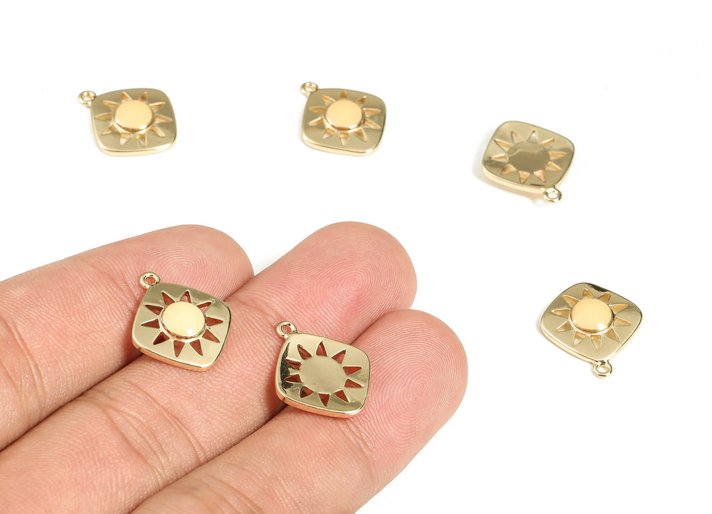 Brass Square Earring Charms - Gold Sun Pendant charm - Enamel Charms - 18K Gold Plated Brass - Jewelry Supplies -16.5x14.2x2.6mm- RGP3528J - DOMEDBAZAAR