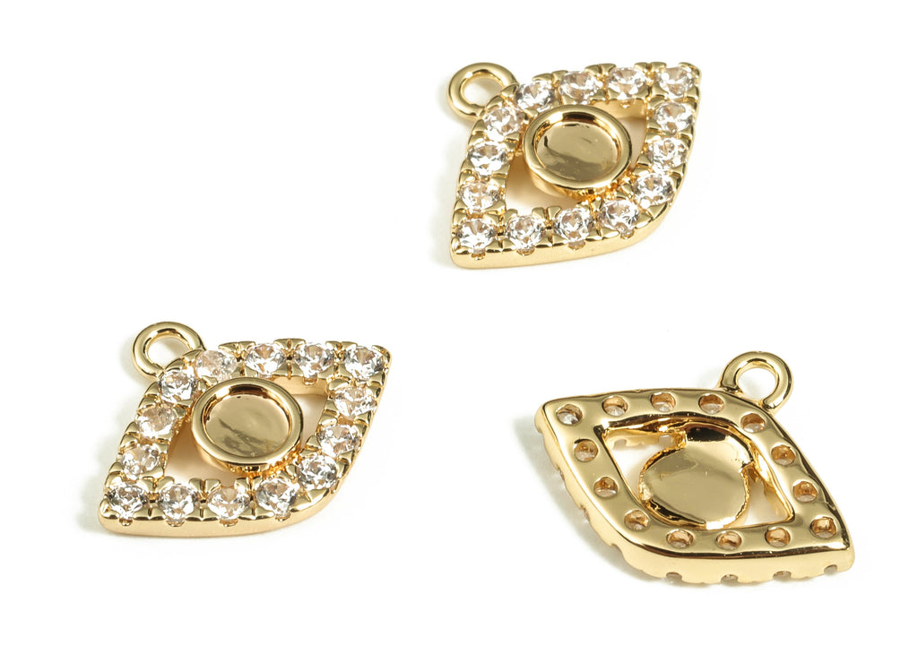 Brass Eye Earring Charms With Zircons - Gold Eye Pendant - 18K Real Gold Plated Brass - Jewelry Making Supplies - 10.16x12.6x2mm - RGP3476 - DOMEDBAZAAR
