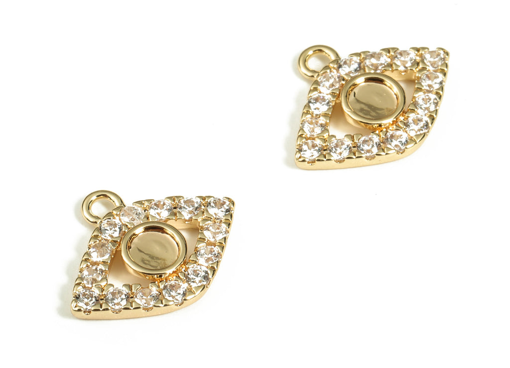 Brass Eye Earring Charms With Zircons - Gold Eye Pendant - 18K Real Gold Plated Brass - Jewelry Making Supplies - 10.16x12.6x2mm - RGP3476 - DOMEDBAZAAR