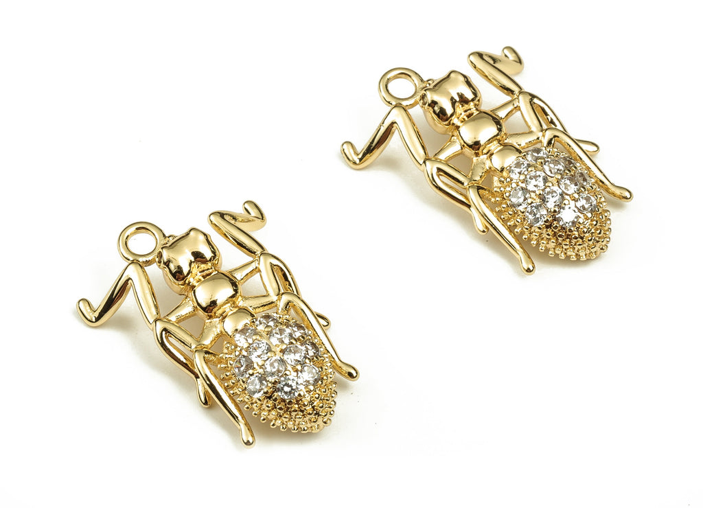 Brass Insect Earring Charms With Zircons - Gold Insect Pendant - 18K Real Gold Plated Brass - Jewelry Supplies - 20.74x15.08x4.4mm - RGP3716 - DOMEDBAZAAR