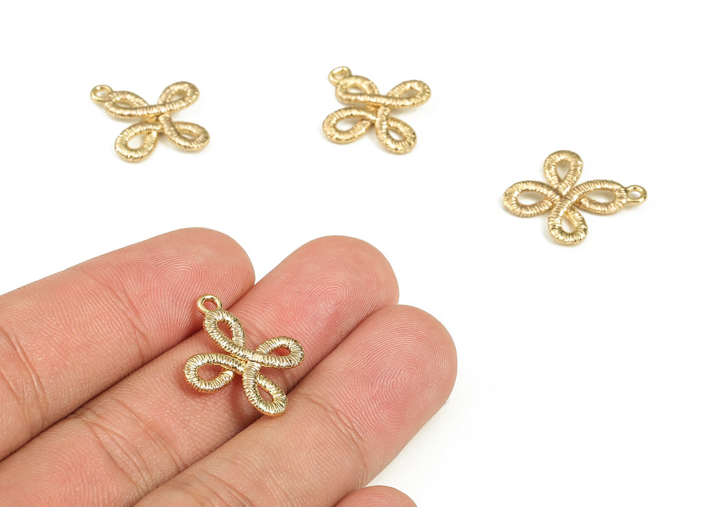 Brass Textured Knot Earring Charms - Gold Knot Pendant - 18K Real Gold Plated Brass - Jewelry Making Supplies - 20.1x18.27x2.5mm - RGP3482 - DOMEDBAZAAR