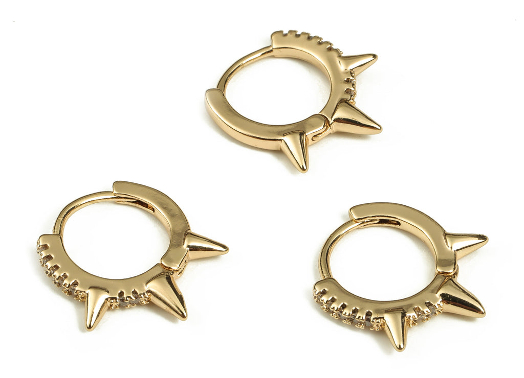 Brass Huggie Hoop Earrings - Spike Zircon Hoops - Gold Cone Huggie Hoop Earring - 18K Gold Plated Brass Stud -15.07x13.71x2.24mm- RGP3625 - DOMEDBAZAAR
