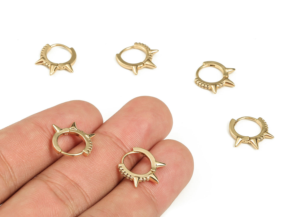 Brass Huggie Hoop Earrings - Spike Zircon Hoops - Gold Cone Huggie Hoop Earring - 18K Gold Plated Brass Stud -15.07x13.71x2.24mm- RGP3625 - DOMEDBAZAAR