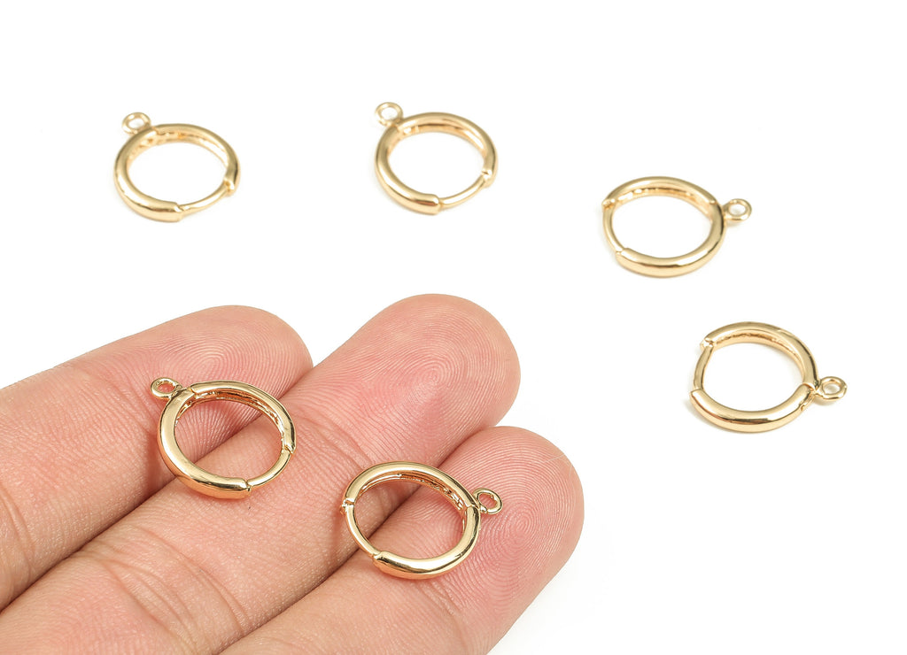 Brass Earring Round Huggie - Gold Earring Hoop Huggie – 18K Real Gold Plated Brass - Jewelry Making Supplies - 16.51x13.78x2.23mm - RGP3532 - DOMEDBAZAAR