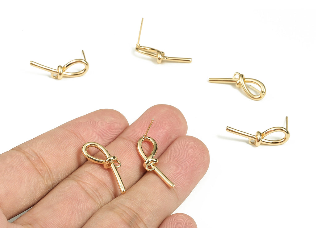Brass Knot Earring Post - Gold Knot Stud - 18K Real Gold Plated Brass - Stainless Steel Stud - Jewelry Supplies - 22.8x7.2x4.5mm - RGP3518 - DOMEDBAZAAR