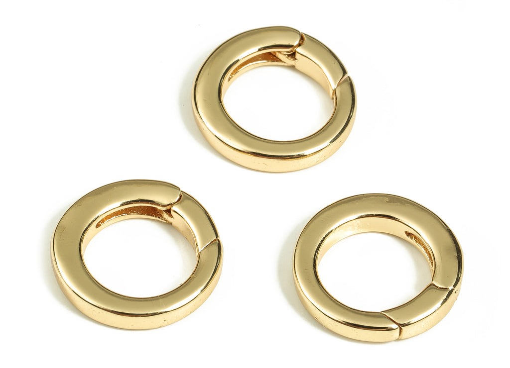 Brass Spring Clasps - Gold Circle Shaped Ring - Open Spring Clasp - 18K Real Gold Plated Bras - Jewelry Supplies - 15.6x15.2x2.7mm - RGP3481 - DOMEDBAZAAR