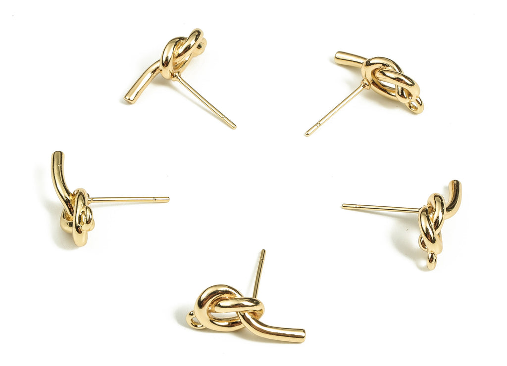 Brass Knot Earring Post - Gold Knot Stud - 18K Real Gold Plated Brass - Stainless Steel Stud - Jewelry Supplies - 16.4x7.3x2.4mm - RGP3517 - DOMEDBAZAAR