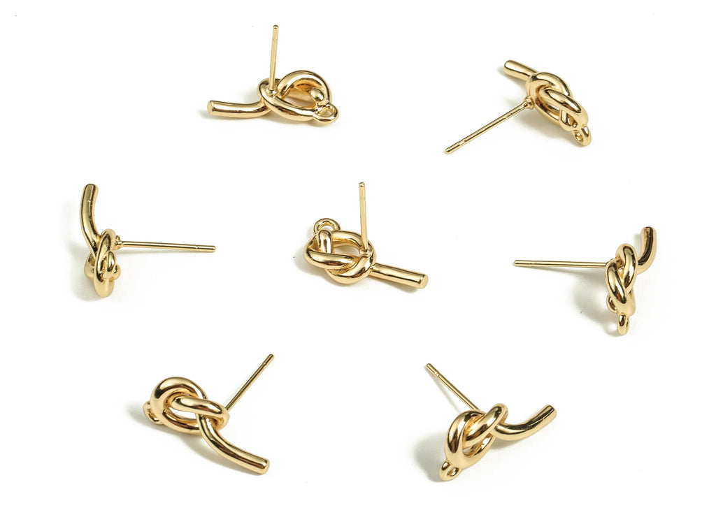 Brass Knot Earring Post - Gold Knot Stud - 18K Real Gold Plated Brass - Stainless Steel Stud - Jewelry Supplies - 16.4x7.3x2.4mm - RGP3517 - DOMEDBAZAAR
