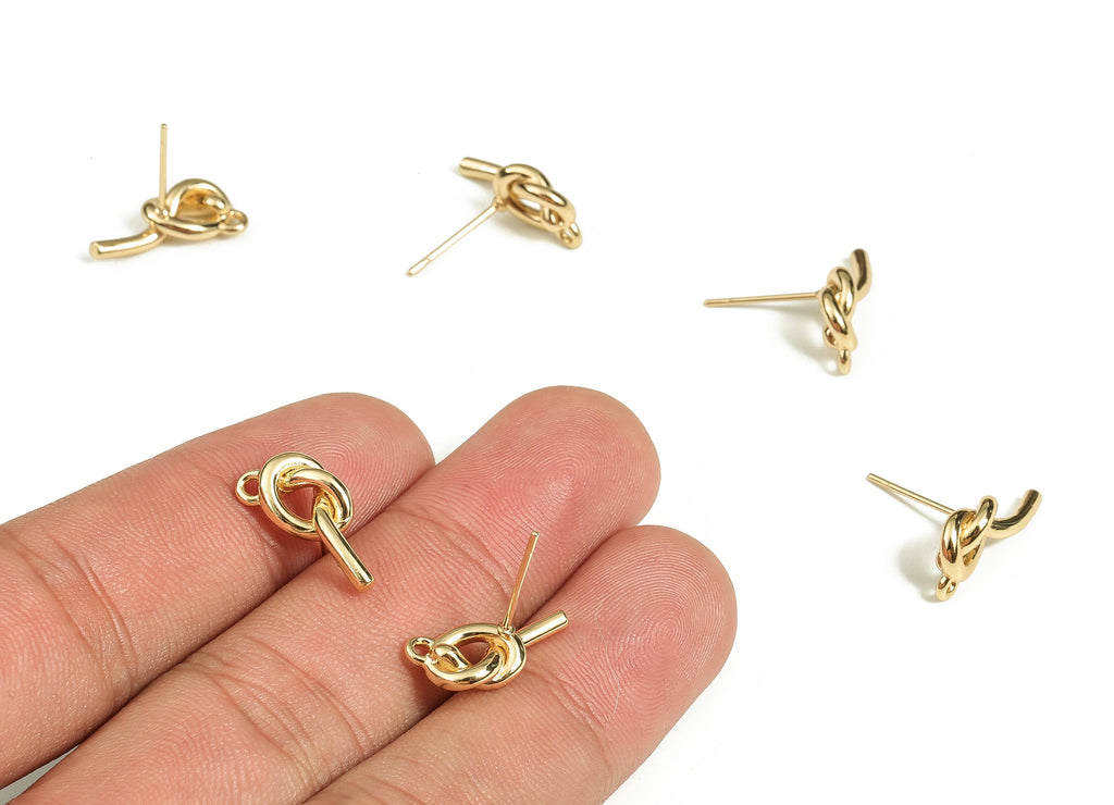 Brass Knot Earring Post - Gold Knot Stud - 18K Real Gold Plated Brass - Stainless Steel Stud - Jewelry Supplies - 16.4x7.3x2.4mm - RGP3517 - DOMEDBAZAAR