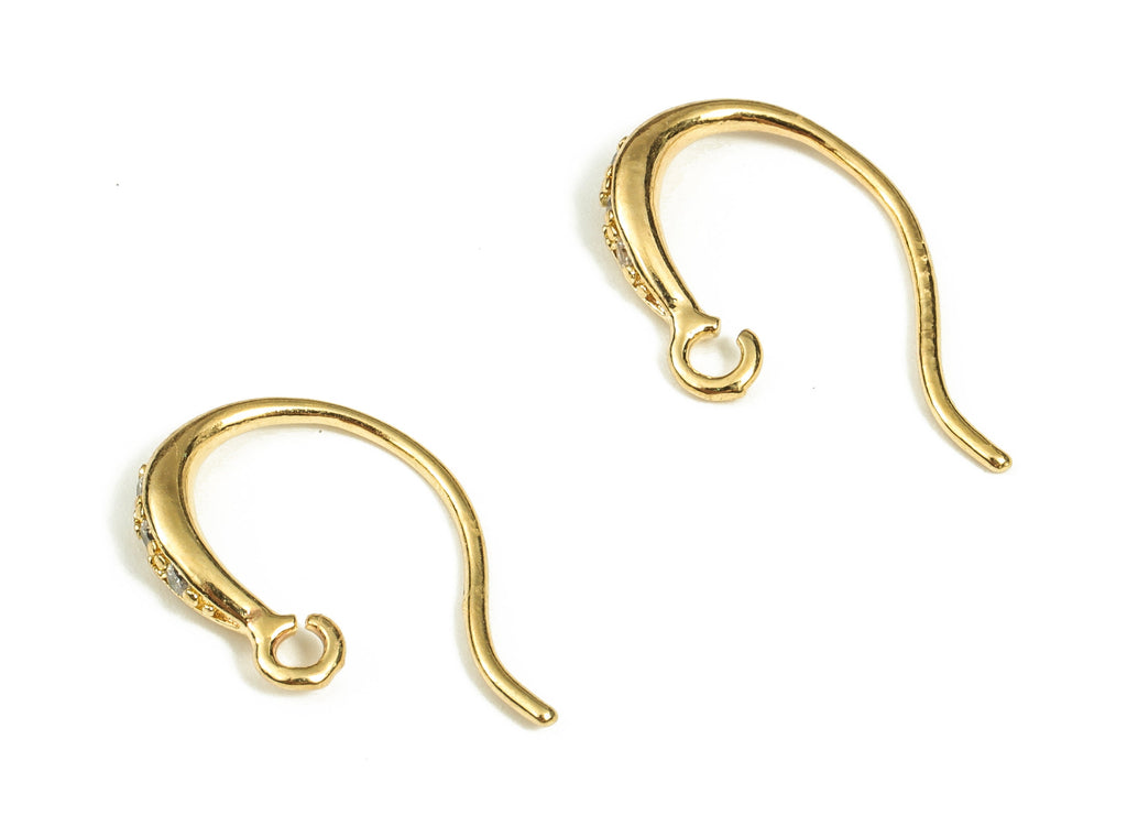 Brass Ear Wire - Brass Earring Hoops - Zircon Ear Wire - Jewelry Making Supplies - 18K Real Gold Plated Brass -14.25x10.67x2.44mm- RGP3721 - DOMEDBAZAAR