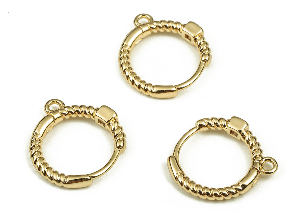 Brass Round Hoop Earring - Gold Hoop Huggie with Zircon - 18k Real Gold Plated Brass Stud Earrings- Jewelry Supplies -16.07x14.5x3mm-RGP3568 - DOMEDBAZAAR