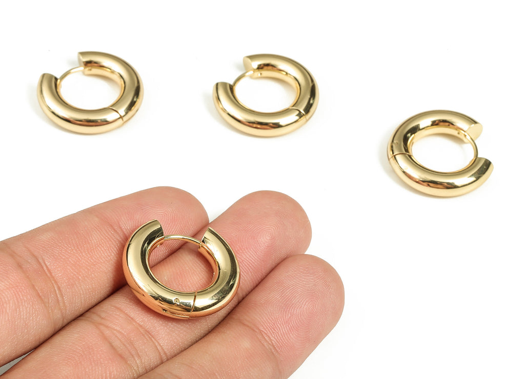 Brass Round Huggie Hoop - Small Hoop Earring – Thick Circle Hoops – 18K Real Gold Plated Brass - Earring Findings - 22.48x20.9x5mm - RGP3569 - DOMEDBAZAAR