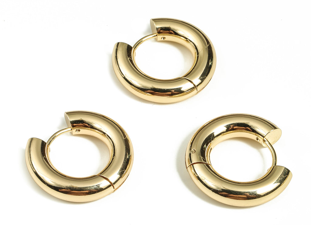 Brass Round Huggie Hoop - Small Hoop Earring – Thick Circle Hoops – 18K Real Gold Plated Brass - Earring Findings - 22.48x20.9x5mm - RGP3569 - DOMEDBAZAAR