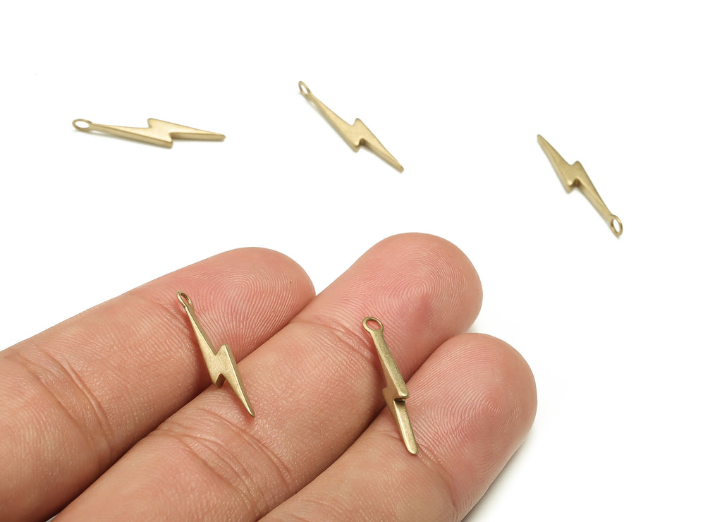 Brass Lightning Bolt Earring Charms - Raw Brass Lightning Pendant - Earring Findings - Jewelry Supplies - 21.67x3.49x1.67mm - PP4451 - DOMEDBAZAAR
