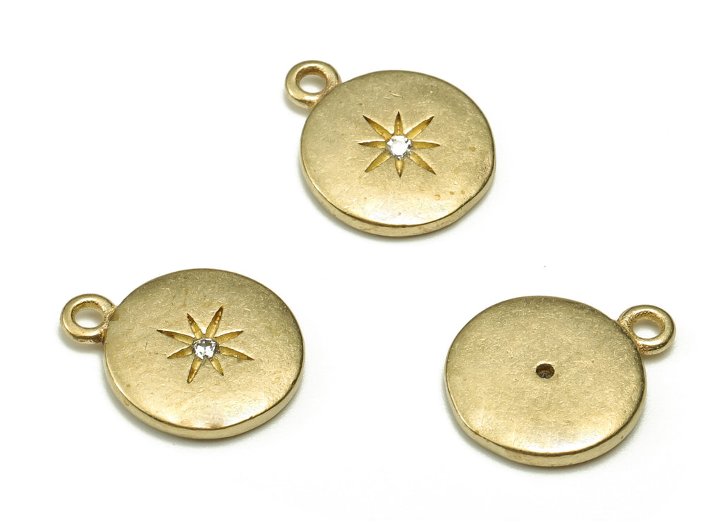 Brass Round Earring Charms With Zircon - Raw Brass Star Pendant - Earring Finding - Jewellery Making Supplies - 12.39x10.1x1.52mm - PP4448 - DOMEDBAZAAR
