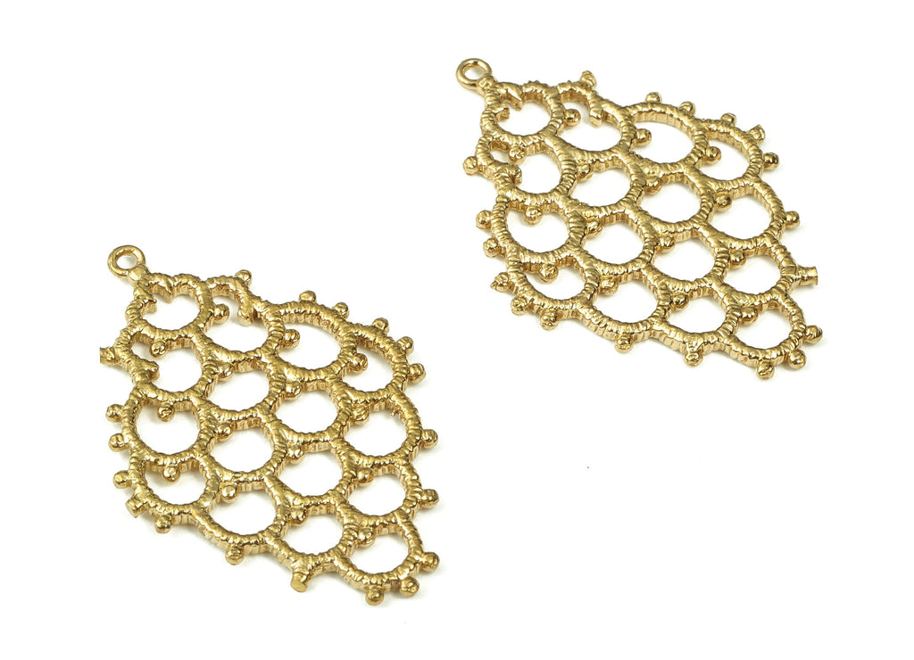 Raw Brass Filigree Pendant Charm – Textured Knot Charm - Brass Flat Filigree Earrings Charm - Jewelry Supplies - 28.93x19.15x1.27mm - PP4394 - DOMEDBAZAAR