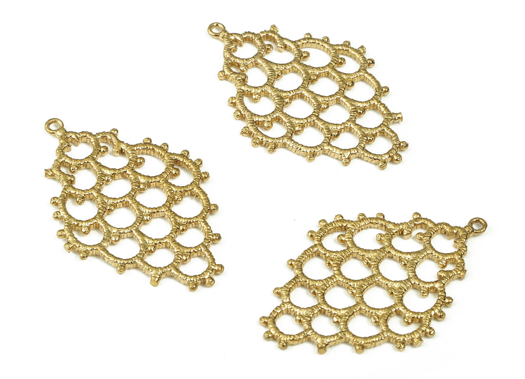 Raw Brass Filigree Pendant Charm – Textured Knot Charm - Brass Flat Filigree Earrings Charm - Jewelry Supplies - 28.93x19.15x1.27mm - PP4394 - DOMEDBAZAAR