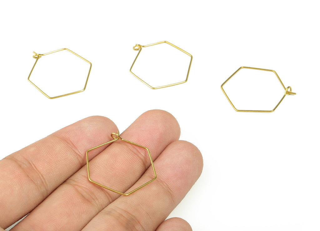Brass Octagon Hoop Earrings - Brass Geometric Hoop Earring - Honey Hoops – Earring Findings - Jewelry Supplies - 28.06x24.43x0.66mm - PP4375 - DOMEDBAZAAR