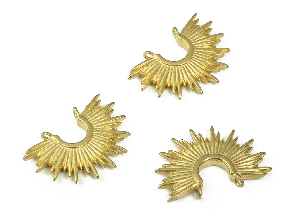 Raw Brass Sun Charm Connector - Brass Half Sun Shaped Connectors – Earring Findings - Jewelry Making Supplies - 15.88x11.08x1.6mm - PP4409 - DOMEDBAZAAR