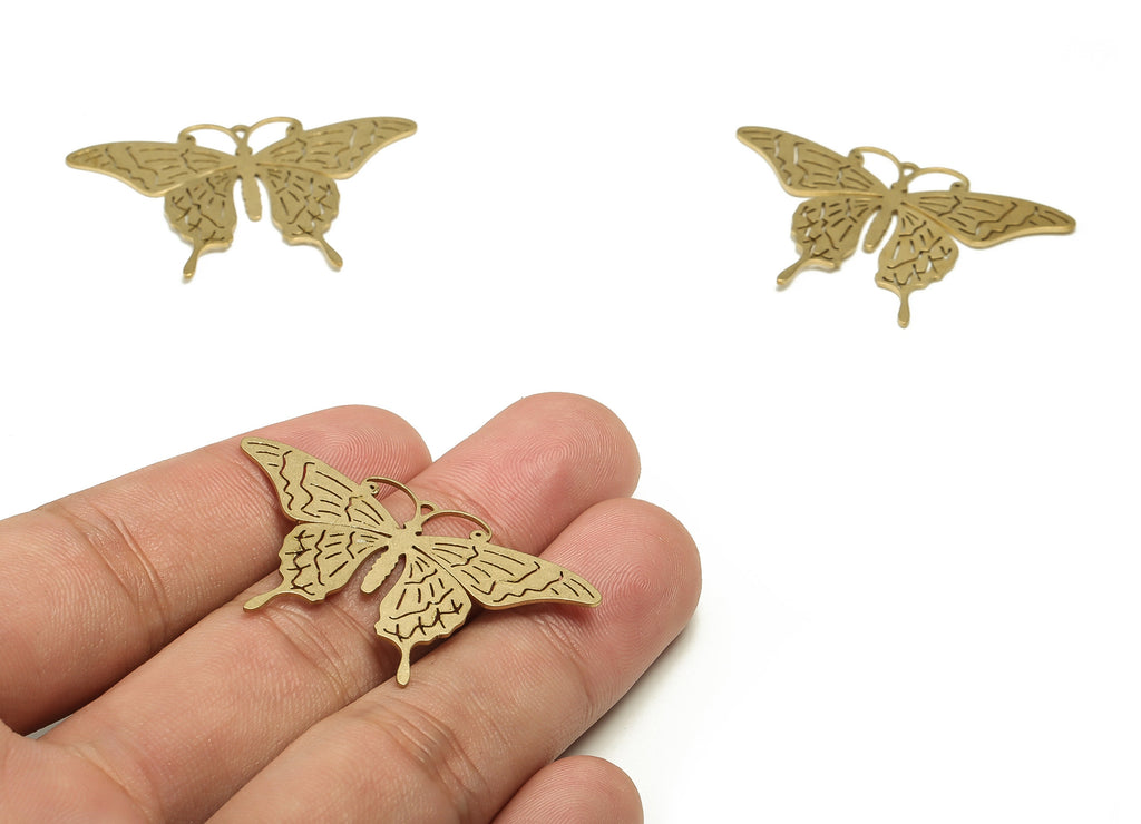 Brass Butterfly Earring Charms - Raw Brass Butterfly Pendant - Earring Findings - Jewelry Making Supplies - 27.3x41.76x0.76mm - PP4583 - DOMEDBAZAAR