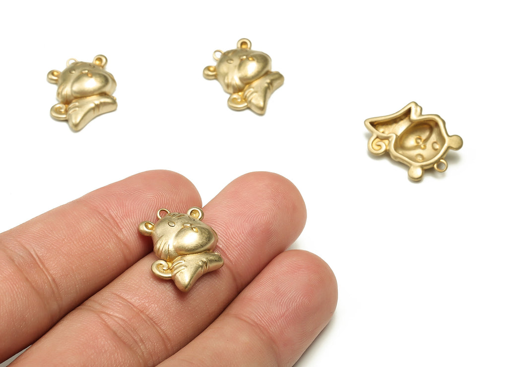 Brass Tiger Earring Charms - Raw Brass Tiger Pendant - Earring Findings - Jewelry Making Supplies - 19.69x14.64x5.56mm - PP4675 - DOMEDBAZAAR