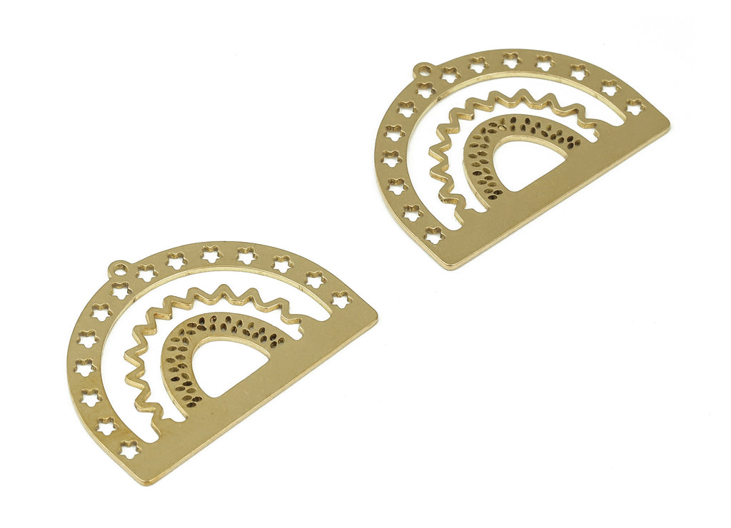 Half Sun Earring Charms - Raw Brass Semi Circle Wave Pendant – Half Moon Star Charm – Jewelry Making Supplies - 29.99x21.67x0.72mm - PP4262 - DOMEDBAZAAR