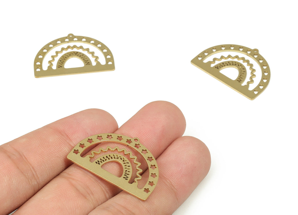 Half Sun Earring Charms - Raw Brass Semi Circle Wave Pendant – Half Moon Star Charm – Jewelry Making Supplies - 29.99x21.67x0.72mm - PP4262 - DOMEDBAZAAR