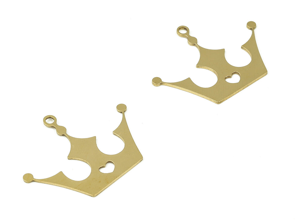 Raw Brass Crown Earring Charms - Brass Crown Pendant Charm - Raw Brass Earring Findings - Jewelry Making Supplies -29.6x22.97x0.7mm- PP4348 - DOMEDBAZAAR