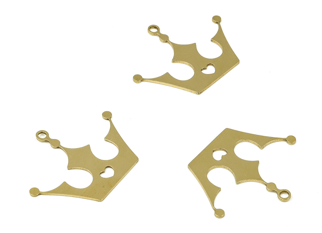 Raw Brass Crown Earring Charms - Brass Crown Pendant Charm - Raw Brass Earring Findings - Jewelry Making Supplies -29.6x22.97x0.7mm- PP4348 - DOMEDBAZAAR