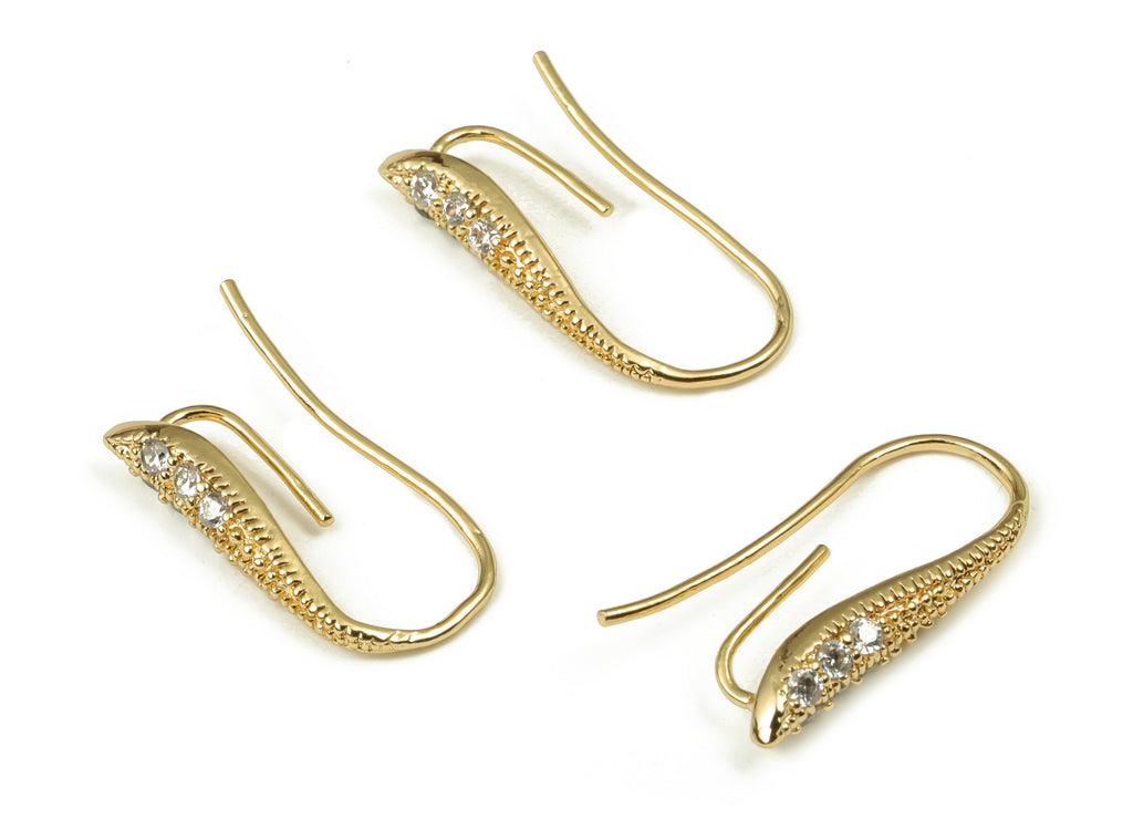 Brass Ear Wire - Brass Earring Hoops - Zircon Ear Wire - Jewelry Making Supplies - 18K Real Gold Plated Brass -20.34×7.46×3.3mm- RGP4014 - DOMEDBAZAAR