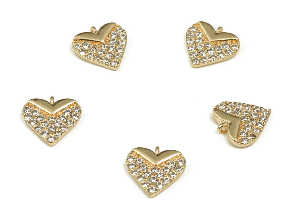 Brass Heart Earring Charms - Zircons Dainty Love Heart Pendant - 18K Real Gold Plated Brass - Jewelry Supplies - 9.01x8.62x1.75mm - RGP3633 - DOMEDBAZAAR