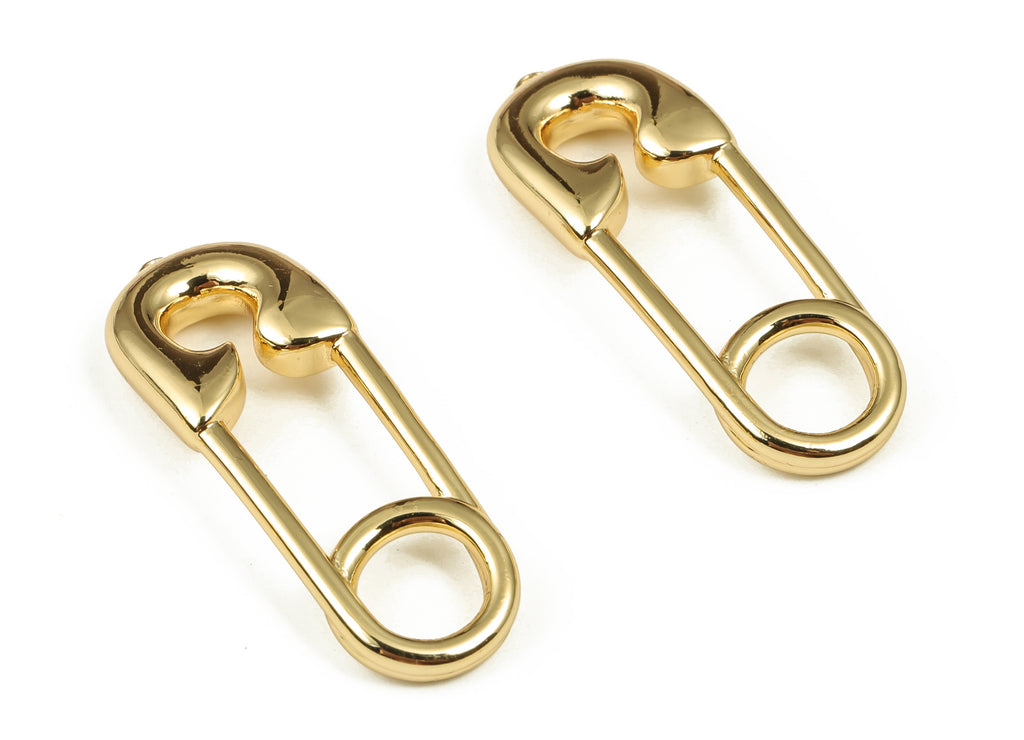 Brass Lock Pin Earring Charms - Gold Safety Pin Pendant Charm - 18K Gold Plated Brass - Jewelry Making Supplies -30.67x30.03x3.36mm- RGP4027 - DOMEDBAZAAR
