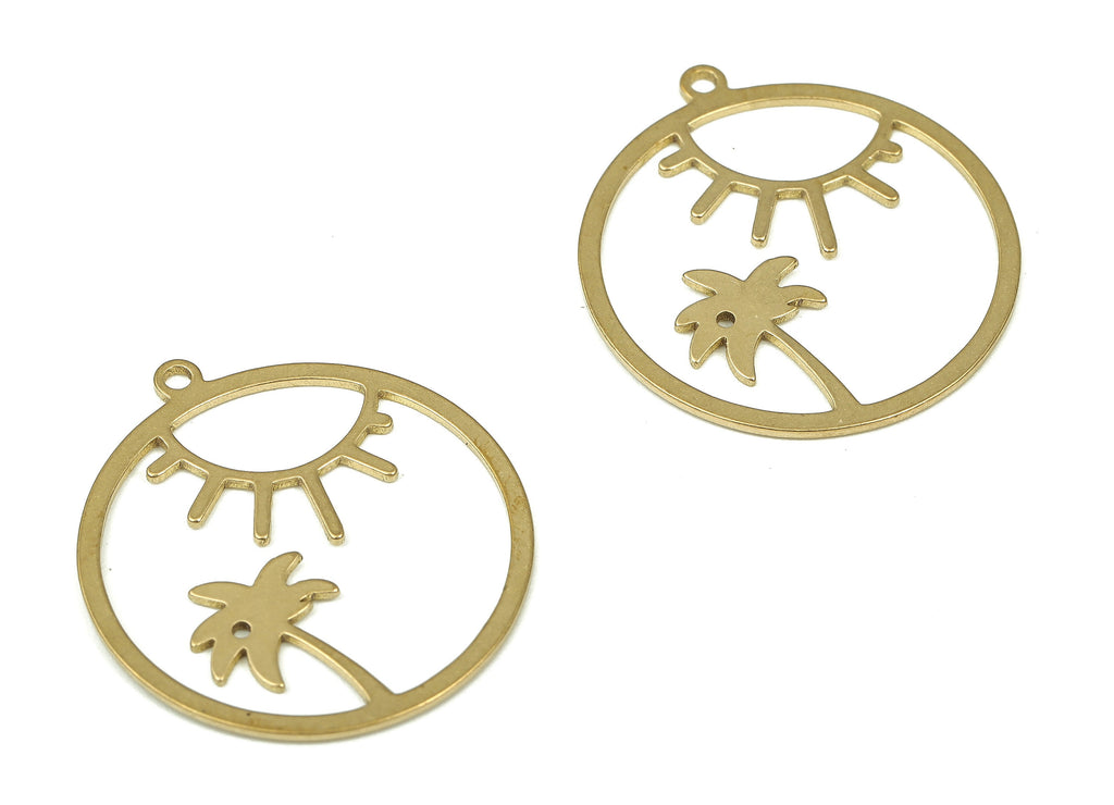 Brass Round Tree Earring Charms - Raw Brass Circle Eye Pendant - Earring Findings - Jewelry Making Supplies - 24.38x22.4x1.06mm - PP4290 - DOMEDBAZAAR
