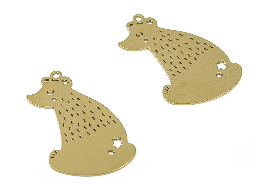 Brass Bear Crescent Earrings Charm - Raw Brass Bear Star Pendants - Earrings Finding - Jewelry Making Supplies -33.4x20.43x0.7mm - PP4317 - DOMEDBAZAAR