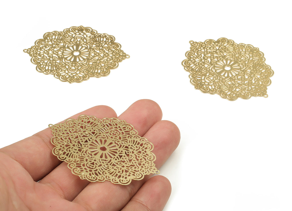Brass Filigree Flower Charm - Earring Charms – Filigree Link - 18K Real Gold Plated Brass - Jewelry Supplies - 59.52x47.69x0.37mm - RGP3328 - DOMEDBAZAAR