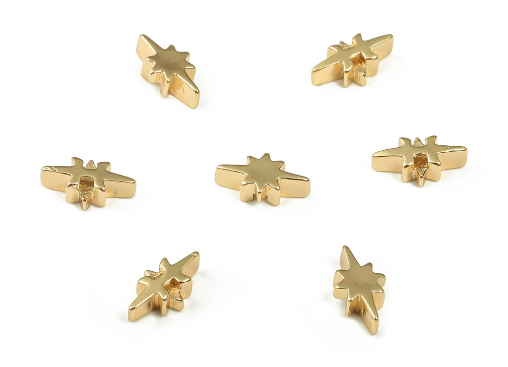 Star Spacer Bead - Brass Star Charms - Gold Star Pendant - 18K Real Gold Plated Brass - Jewelry Making Supplies - 8.76x4.84x2.85mm - RGP3932 - DOMEDBAZAAR