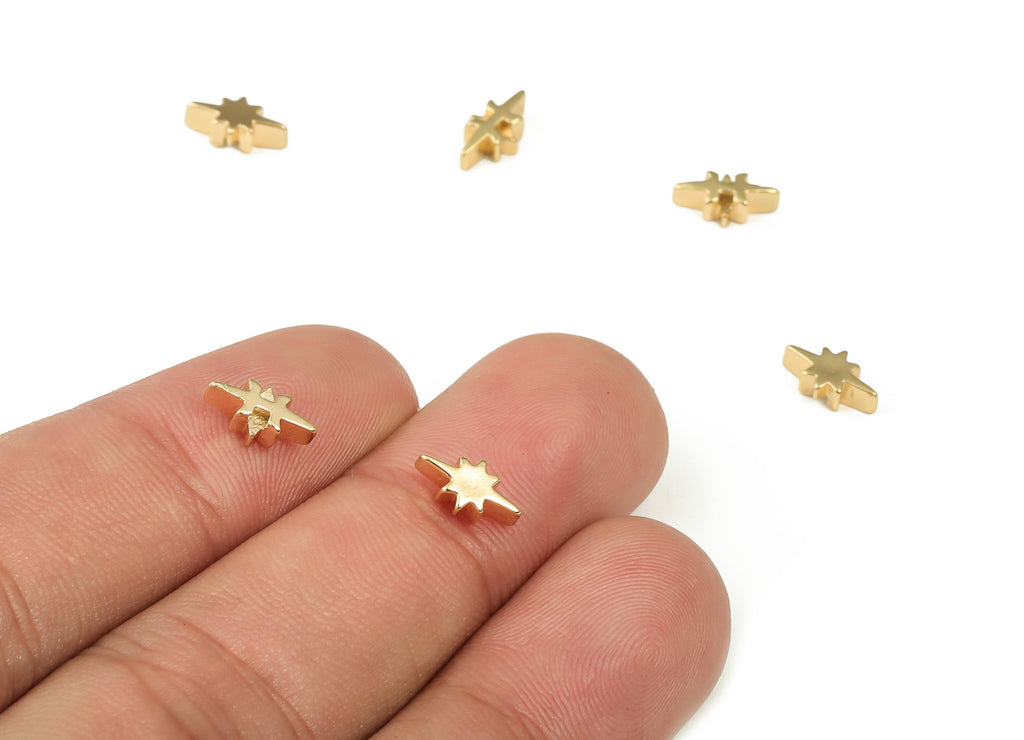 Star Spacer Bead - Brass Star Charms - Gold Star Pendant - 18K Real Gold Plated Brass - Jewelry Making Supplies - 8.76x4.84x2.85mm - RGP3932 - DOMEDBAZAAR