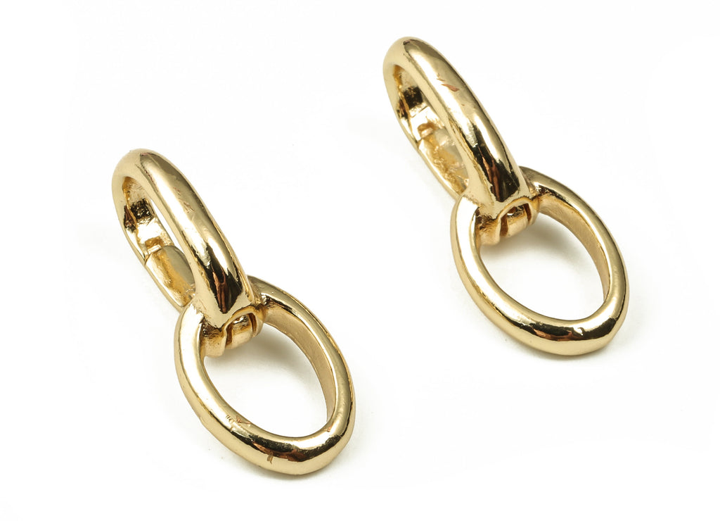 Brass Oval Clap Earring Connector - Gold Oval Clips Parrot - 18K Real Gold Plated Brass - Jewelry Supplies - 24.54x10.21x2.7mm - RGP3926 - DOMEDBAZAAR