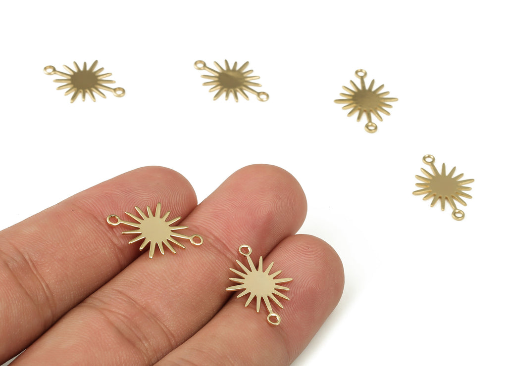 Brass Sun Earring Connector - Gold Sun Pendant - 18K Real Gold Plated Brass - Jewelry Making Supplies - 18.06x13.44x0.62mm - RGP3327 - DOMEDBAZAAR