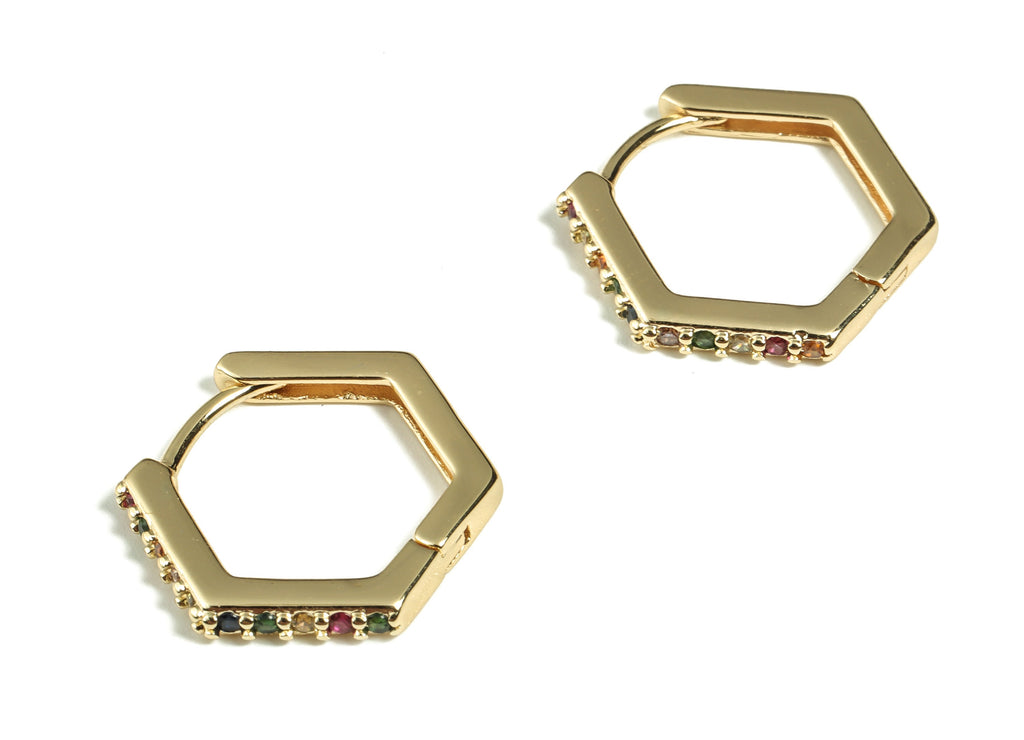 Brass Pentagon Huggie Hoop Earrings – Geometric Zircon Earring – Minimalist Hoop – 18K Real Gold Plated Brass - 18.1×15.5×2.04mm - RGP3215 - DOMEDBAZAAR