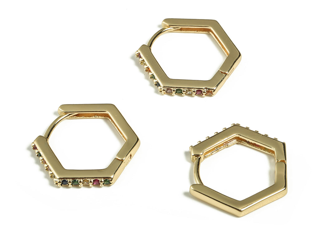 Brass Pentagon Huggie Hoop Earrings – Geometric Zircon Earring – Minimalist Hoop – 18K Real Gold Plated Brass - 18.1×15.5×2.04mm - RGP3215 - DOMEDBAZAAR
