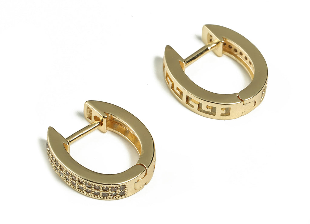 Zircon Round Huggie Hoop Earring – Brass Circle Huggie Stud Earrings – 18K Real Gold Plated Brass - 16.49×14.75×2.25mm - RGP3219 - DOMEDBAZAAR