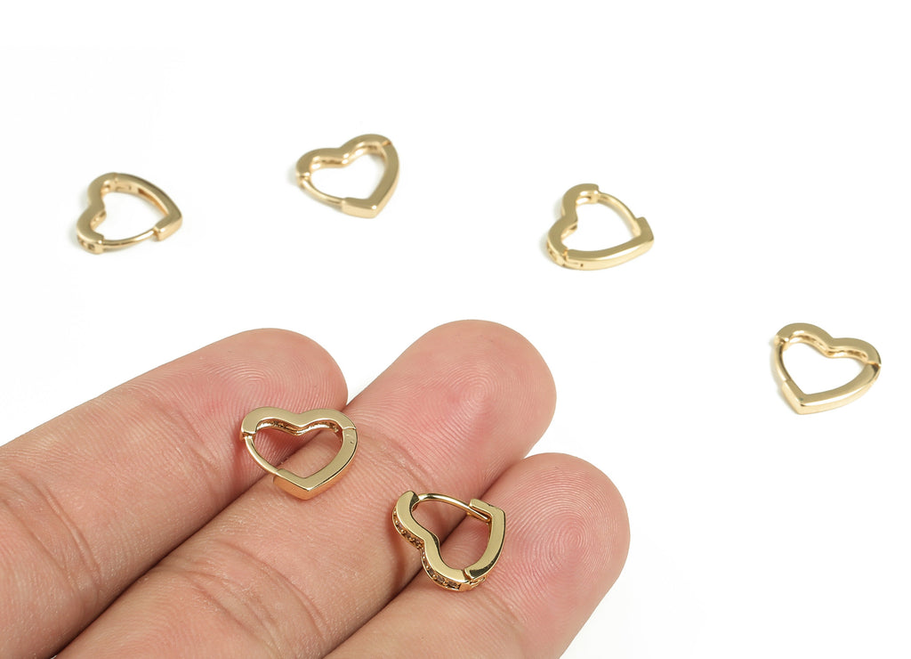 Heart Huggie Earring – Dainty Heart Hoops - 18k Gold Plated Heart Earrings - Gold Plated Huggie Hoop Earrings - 12.17×11.59×1.7mm - RGP3292 - DOMEDBAZAAR