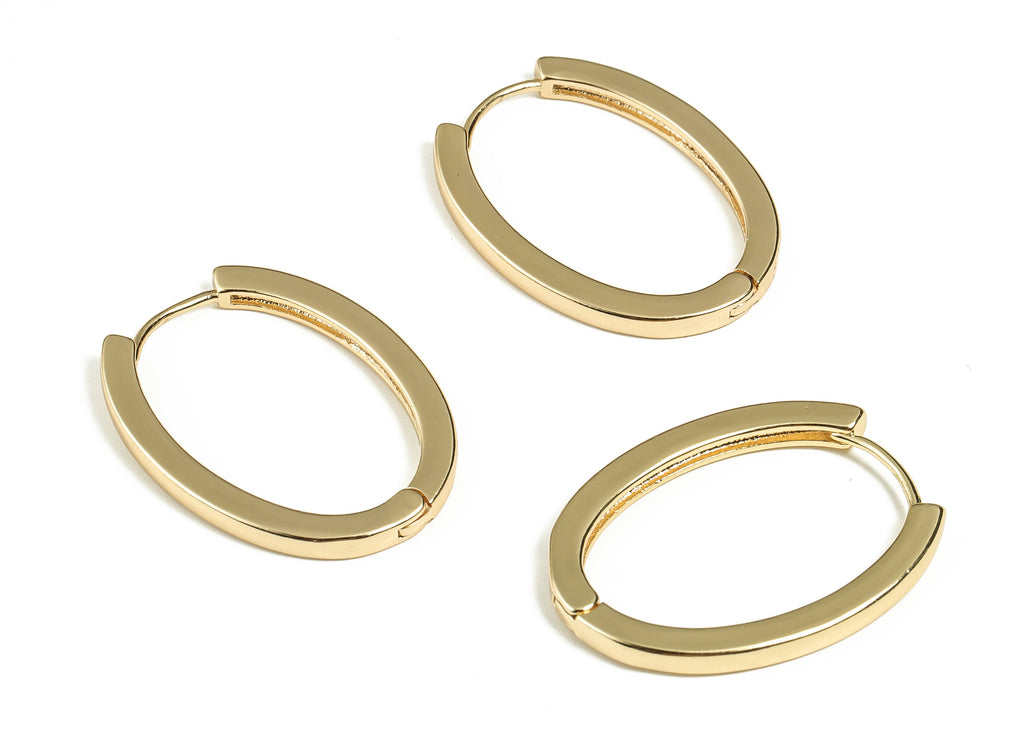 Brass Gold Hoop Earrings - Brass Oval Gold Hoops - Minimal Gold Stud Hoop Earrings - 18k Real Gold Plated Brass -29.04x22.29x2.48mm- RGP3274 - DOMEDBAZAAR